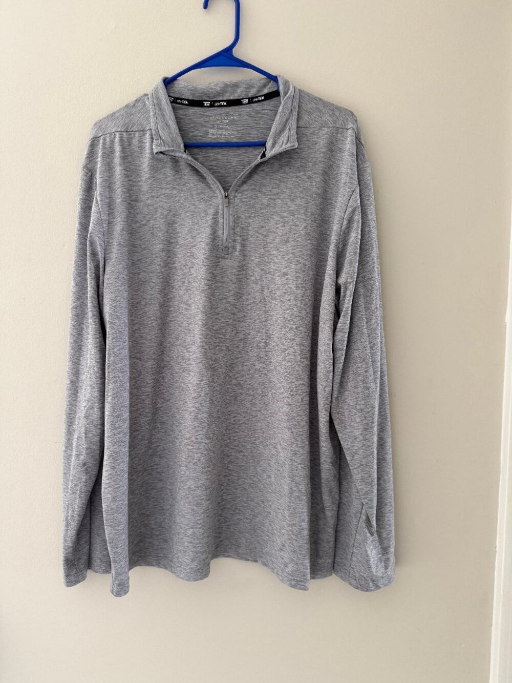 TEK GEAR DRYTEK GRAY LONG SLEEVE ATHLETIC PARTIALLY ZIP JACKET SHIRT - SIZE XL